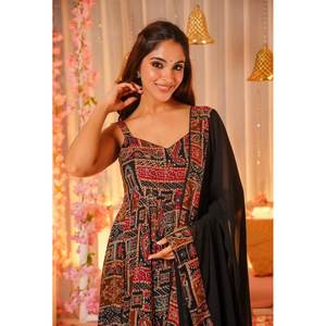 Vestido Anarkali de Diseñador Swank con Dupatta, Talla XS, Color Negro, Estilo Indio/Pakistaní, para Fiestas, en Rayón - Product Image 4