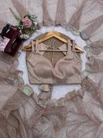 Sari en tulle lourd de créateur avec broderie de fils et de sequins, sari au mètre et chemisier en soie de Bangalore, sari tendance pour soirée chic