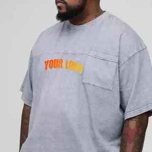 Camisetas Hip Hop 2026 en Gris Jaspeado, 100% Algodón para Hombre, con Logotipo Personalizado Impreso, Corte Holgado con Bolsillo, Impresión Digital, Secado Rápido - Product Image 2