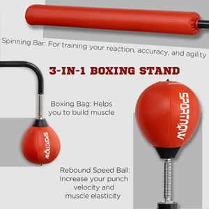 Macchina per Allenamento Boxe 4.6FT-6.7FT con Sacco da Boxe per Riflessi e Velocità, Supporto Rosso - Product Image 4