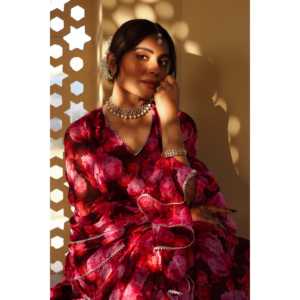 Conjunto de Lehenga de Chifón Transpirable con Estampado Floral de Vino, Talla XS, para Mujer - Product Image 4