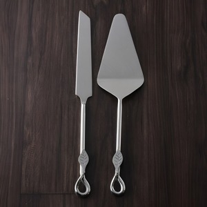 Stainless Steel Silver Polished Leaf Design Handle <b>Cake</b> <b>Server</b> and Knife Set for Weddings Party Elegant Events - Product Image 2