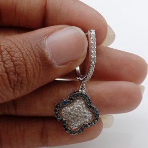 1.57 Cttw Round Cut White & Color Enhanced Blue Natural Diamond Clover Drop <b>Dangle</b> <b>Earrings</b> for Women in 925 Sterling <b>Silver</b> - Product Image 3