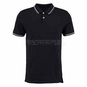 Camiseta Polo Negra para Hombre, Estilo Liso Más Vendido, Cuello y Mangas con Rayas, Camisetas Polo al por Mayor OEM - Product Image 1