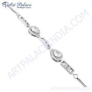 Indian Style <b>Silver</b> <b>Bracelet</b> with Cubic Zirconia Gemstone Elegant Crystal <b>Bangles</b> - Product Image 1