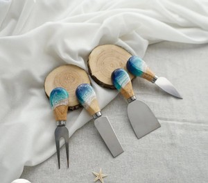 Juego de Cuchillos para Queso de Resina Epoxi Ecológica Premium, Bandeja de Servir de Madera Hecha a Mano, Cuchillo de Acero Inoxidable para Queso, Cocina, Hogar - Product Image 4