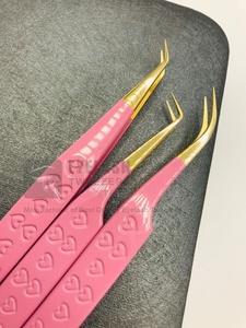 Pinzas para pestañas con logotipo personalizado Soft Baby Pink, acero inoxidable sostenible, puntas de pestañas puntiagudas de 45 90 grados para Volumen de extensión - Product Image 6