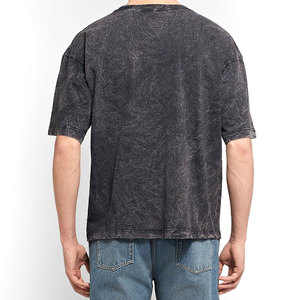 T-shirt décontracté à manches courtes et col rond pour homme, 100 % coton délavé noir, coupe ample, couleur unie, logo tricoté sur le devant - Product Image 3