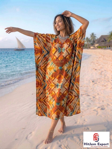 Printed <b>Kaftan</b> Dress Women Loose Fit Elegant Beach Wear Soft Fabric <b>Summer</b> Cover Up Resort Island Wholesale Manufacturing Supply - Product Image 2