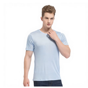 Wholesale <b>Mens</b> Plain Dyed <b>Silk</b> Cotton T <b>Shirt</b> O Neck Short Sleeve Lightweight Breathable Casual Knit T-<b>Shirts</b> for <b>Men</b> Breathable - Product Image 3