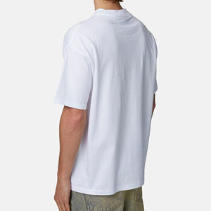 T-shirt blanc à manches courtes pour homme, col rond, 100 % coton jersey tricoté, couleur unie, coupe classique - Product Image 3