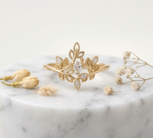Anillo de Ágata Musgosa Estilo Fairycore Encantado, Joyería Nupcial Élfica, con Acento de Diamante DEF VS, Regalo de Lujo Viral para Propuesta de Matrimonio - Product Image 1