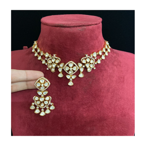 Elegant Moissanite Look Kundan Set with <b>Earrings</b> Bridal Jewelry Gold Plated Traditional Wedding Wear - Product Image 3