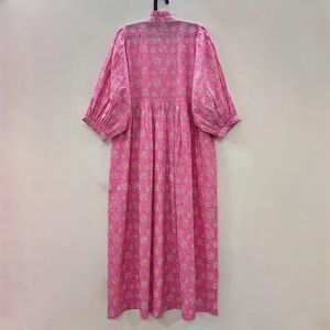 Vestido Casual Midi para Mujer, Tejido 100% Algodón, Estampado Floral Liso, Manga Corta, Cintura Imperio, Estilo Babydoll, Oversize, Cuello en V, Holgado - Product Image 4