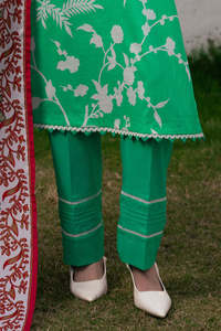 STAR IMPEX Green <b>Linen</b> Salwar Kameez Women Traditional Ankle-Length Casual Wear 3-Piece Set Wrinkle-Free Quick-Dry Regular-Fit - Product Image 6