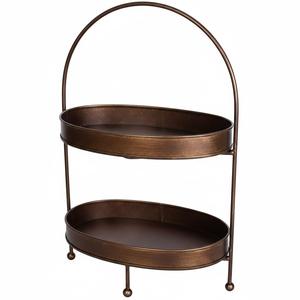 Plateau de service à 3 niveaux Farmhouse, grand plateau rond en métal pour desserts et apéritifs, support de présentation en acier galvanisé, finition bronze huilé - Product Image 6