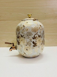 Distributeur d'eau en céramique avec couvercle, motif floral, accents dorés, grande capacité, pour usage domestique - Product Image 5