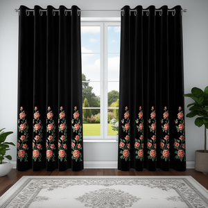 Modern 4x5 Feet Velvet <b>Window</b> <b>Curtain</b> Pleated Embroidered Floral Blackout Wave <b>Curtain</b> for Home Hotel Office 4x5 Polyester Panel - Product Image 1