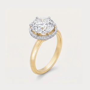 Bague de fiançailles pour femme en or jaune 14 carats avec diamant rond brillant de laboratoire de 2,13 carats et halo caché - Product Image 3