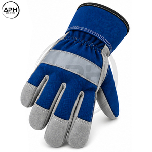 For Wholesale Rate Full <b>Finger</b> Reinforced Palm Wide Cuff Work <b>Gloves</b> Elastic Wrist Industrial Blue Leather Working <b>Gloves</b> - Product Image 4