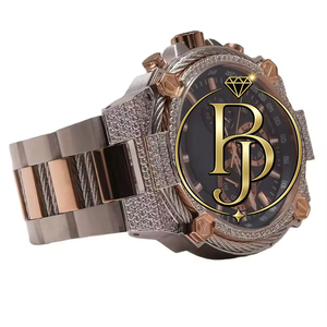 Montre-bracelet analogique en acier inoxydable Briva Luxury Eco-Friendly Quartz avec accents or rose foncé, chronographe, sous-cadrans et lunette scintillante - Product Image 3