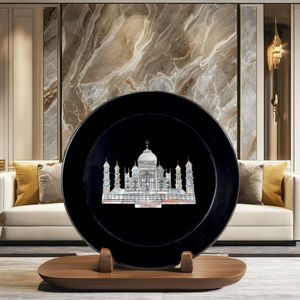 Luxe 7 pouces fabriqué à la main Taj Mahal incrustation Art marbre noir plaque décorative Souvenir indien décor à la maison pièce maîtresse pierre - Product Image 1