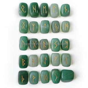Offre Spéciale 25 pièces naturel vert Aventurine Rune ensembles meilleure qualité sculpté pierres précieuses cristaux de guérison gravé dégringolé Souvenir - Product Image 2