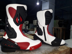 Botas de carreras personalizadas rojas y blancas, botas de cuero de vaca, botas de motocicleta para niños, longitud media de pantorrilla - Product Image 2