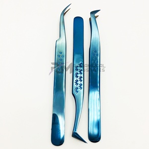 Pince à cils professionnelle RMI avec logo personnalisé, en acier inoxydable bleu plasma, pointe diamantée, antistatique, pour extensions de cils - Product Image 3