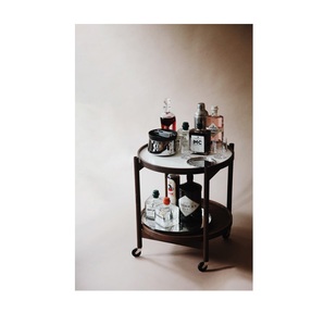Premium Solid Wood Serving Cart on Wheels 2 Layer Round Kitchen Beverage <b>Utility</b> Trolley with Matte White Platter - Product Image 1
