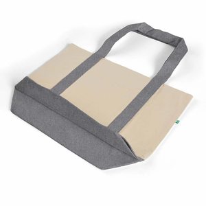 Sac fourre-tout en toile de coton recyclé avec poche avant, sangles verticales, personnalisable avec logo, vente en gros, promotionnel, pour la plage, le marché et le shopping - Product Image 4