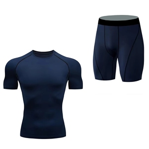 Men's Summer Casual Breathable Knitted <b>Short</b> Sleeve <b>Compression</b> T-Shirts with <b>Shorts</b> Gym Fitness Sets Quick Dry Activewear - Product Image 3