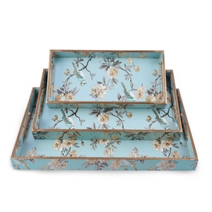 Platos Decorativos con Estampado Floral de Azulejos Chinos y Pájaros Azules, Bandejas Rectangulares de Madera de Lujo para Servir, Venta al por Mayor para Pedidos en Grandes Cantidades - Product Image 3