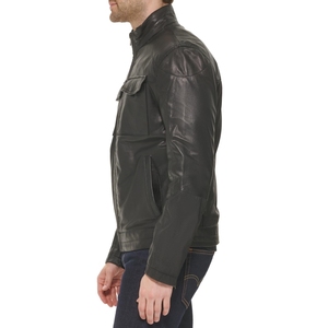 High Quality Plus Size <b>Men's</b> Leather Jacket Canvas Stand Collar with Outdoor Use Winter Season jacket for <b>men</b> - Product Image 6