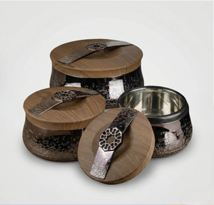 Luxury Metal Storage Jar <b>Pots</b> <b>Set</b> with Wooden Lid Stainless Steel Interior Modern Kitchen Organizer for Dry Fruits Dinnerware - Product Image 1