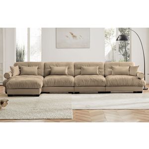 Divano Angolare Moderno in Velluto a Forma di L, Convertibile, Profondo, 4 Posti, Modulare, Comodo, Imbottito per Soggiorno - Product Image 3