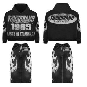 Conjunto de chándal de 2 piezas con lavado ácido, sudadera con capucha de manga raglán y pantalones acampanados, talla grande XL, invierno, con logo, envío aéreo - Product Image 6