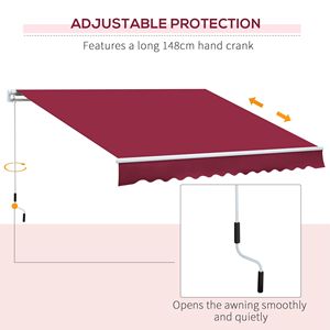 Toldo Retráctil Manual Rojo de 12 Pies x 8 Pies con Brazos Plegables para Patio, Terraza o Jardín, Proyección Máxima de 5 m - Product Image 6