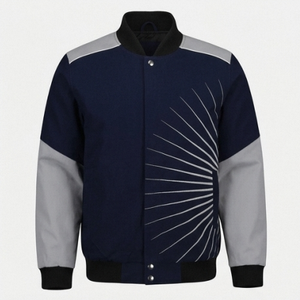 Chaqueta Bomber Azul Marino para Hombre con Paneles Grises, Estampado Geométrico, Cuello Camisero, Estilo Casual para Otoño, Corte Regular - Product Image 5