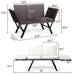 Lettino Convertibile da Esterno a Due Posti con Braccioli Regolabili, Mobili da Giardino in Rattan Intrecciato, Cuscini e Guanciali Impermeabili - Product Image 2