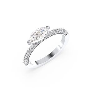 Bague solitaire pour femme REYES Custom Fine Jewelry, certifiée GRA, en argent sterling 925, coupe marquise, 1,43 ct, moissanite VVS. - Product Image 1