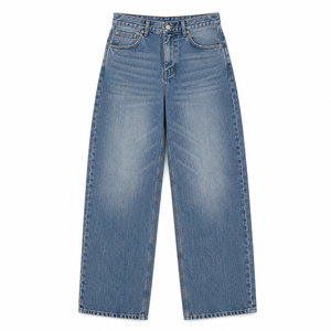 Vintage Eco-Friendly Mid Waist Rush Denim Jeans Men Loose Fit Washed Cotton Streetwear Wide Leg Casual Pants OEM ODM Wholesale - Product Image 2