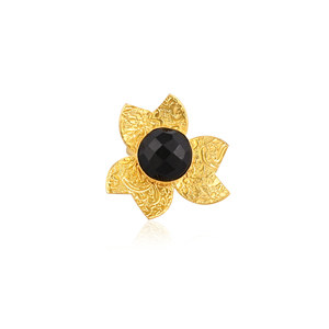 Handmade Gold Plated Black Onyx Brass <b>Ring</b> <b>Adjustable</b> Gemstone Jewelry Trendy for Women - Product Image 1