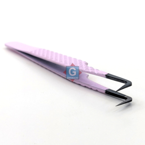Pince à épiler antistatique en acier inoxydable à long manche, revêtement poudré couleur taupe rose, avec poignée en fibre - Product Image 5