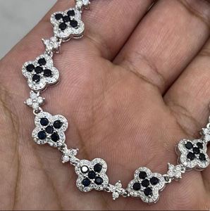 Black White Moissanite Tennis Clover <b>Charm</b> Bracelet 925 Sterling Silver 14K Gold Plated Luxury Statement Wedding Party - Product Image 1