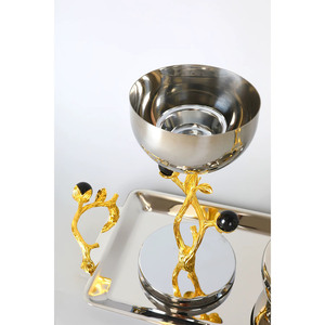 Ensemble d'encensoirs argentés et dorés avec tiges en forme de branche, accents sphériques noirs, pot recouvert et plateau miroir pour parfumer - Product Image 5