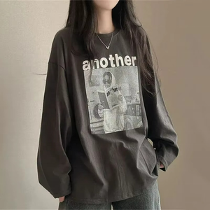Camisetas de manga larga para mujer, camisetas estampadas a la moda, jerséis holgados informales para primavera y otoño, ropa de calle Vintage, camisetas de algodón suave para mujer - Product Image 5