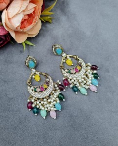 Exquisite Pear Cut Stud Stone Chandbali <b>Dangle</b> <b>Earrings</b> For Women Traditional Antique <b>Gold</b> Plated Fashion <b>Earrings</b> Manufacturers - Product Image 4