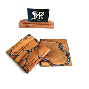 Ensemble de sous-verres classiques en bois et marbre écologiques avec incrustation en époxy pour tasses à café, tasses à thé, décoration de table de cuisine - Product Image 2