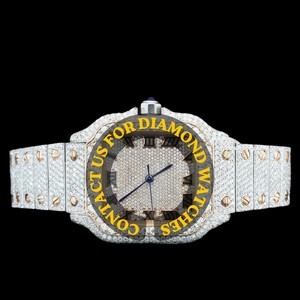 Montre-bracelet classique Hip Hop pour homme, haut de gamme, boîtier carré élégant, cadran à chiffres romains, verre quartz, entièrement sertie de diamants Moissanite - Product Image 5